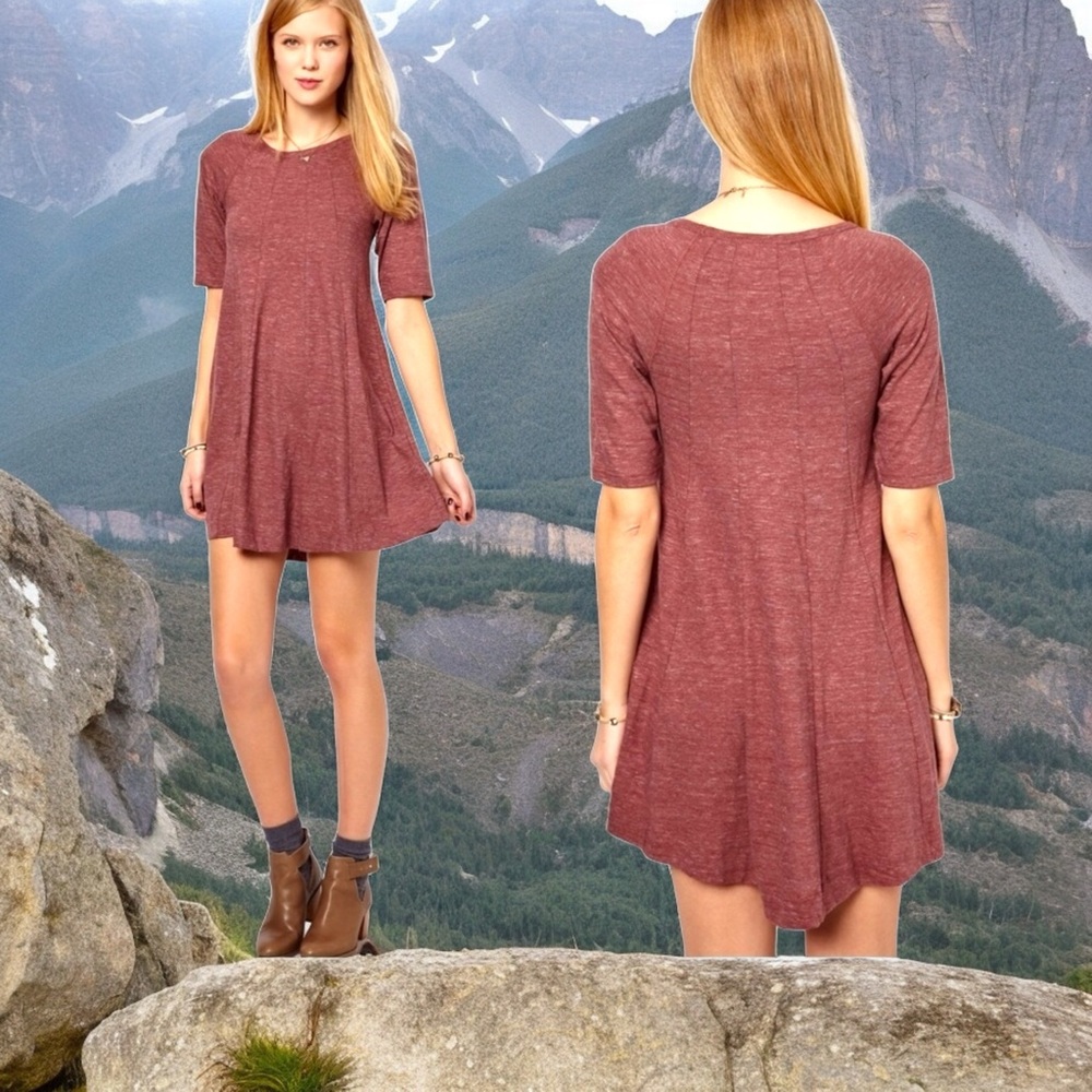 Ganni scoop Neck Jersey Knit A line  Dress in Burgundy Red
Small